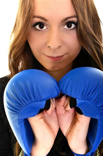 Mladý boxer krásná žena — Stock fotografie
