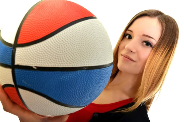 Basketball player with ball, isolated on a white background — Stock Photo, Image