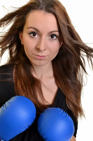 Mladý boxer krásná žena — Stock fotografie