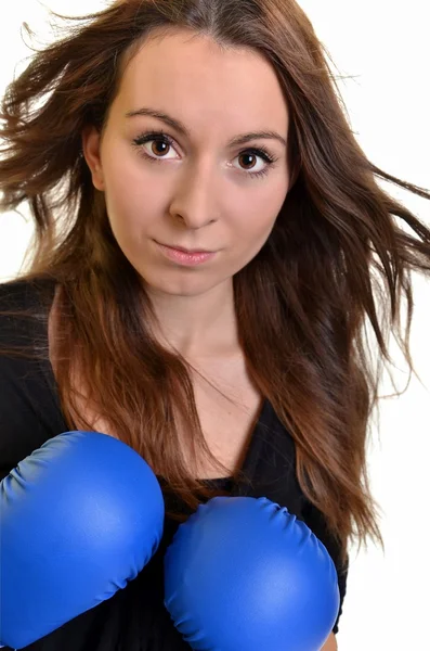 Joven hermosa boxeadora mujer — Foto de Stock