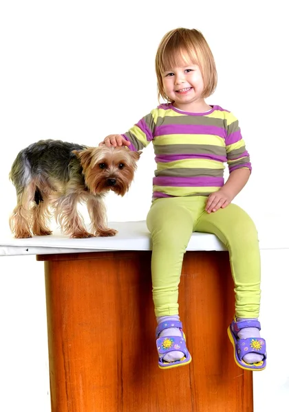 플래닛 강아지와 함께 아름 다운 소녀 — 스톡 사진