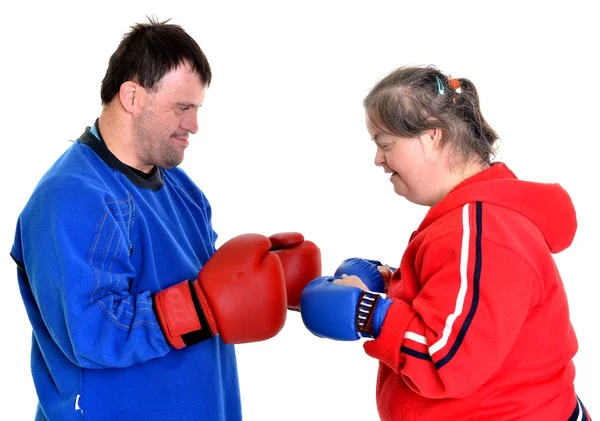 Boxer casal com síndrome de down — Fotografia de Stock