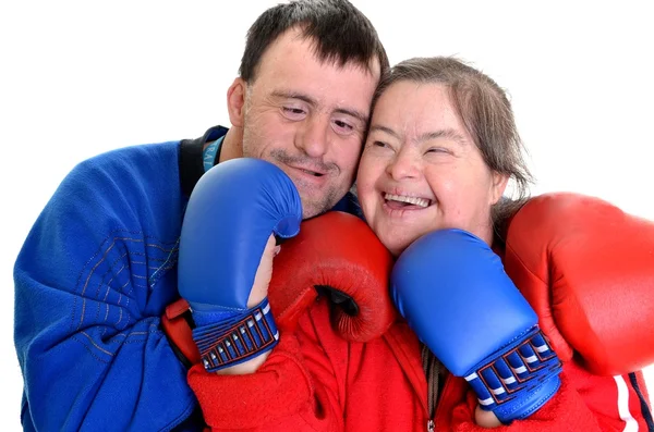 Couple boxer with down syndrome — Stock Photo, Image
