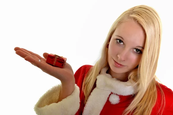 Mooie jonge gelukkig Kerstmis vrouw over Wit — Stockfoto