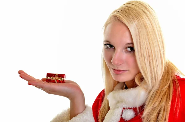 Gyönyörű fiatal boldog Karácsony nő felett fehér — Stock Fotó