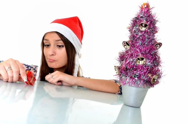 Mooie jonge gelukkig Kerstmis vrouw over Wit — Stockfoto