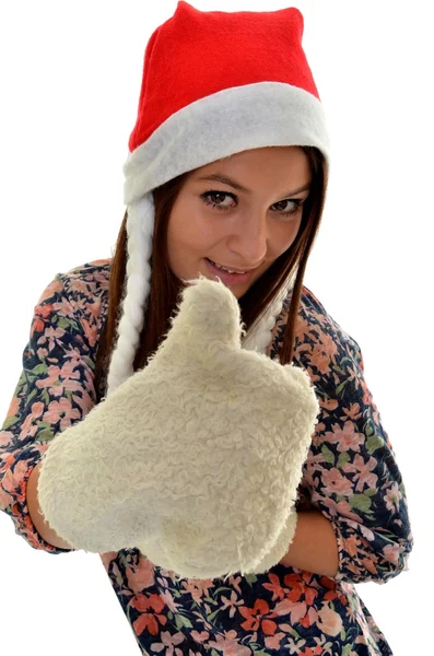 Schöne junge glückliche Weihnachtsfrau über weiß — Stockfoto
