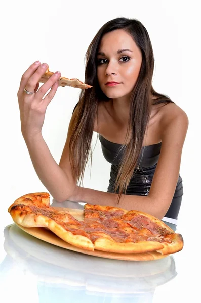 Vrouw met pizza — Stockfoto