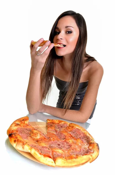 Vrouw met pizza — Stockfoto
