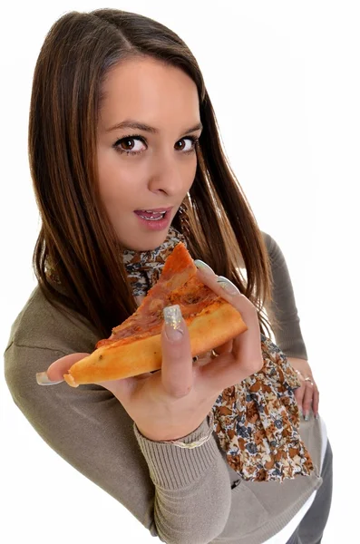Girl eating pizza isolated on white Stock Image