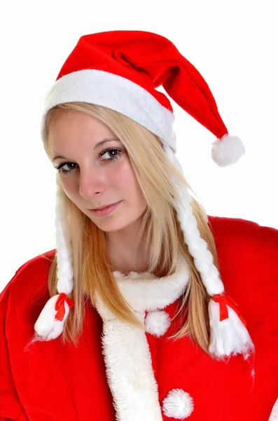 ホワイト サンタ クロース衣装を着た美しいとセクシーなブロンドの女性 — ストック写真