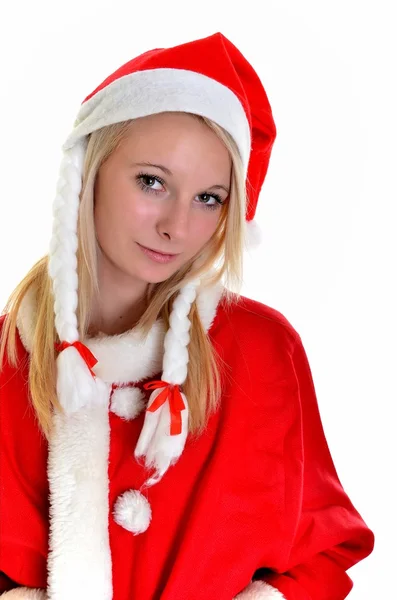Красива і сексуальна блондинка в костюмі Санта-Клауса на білому — стокове фото