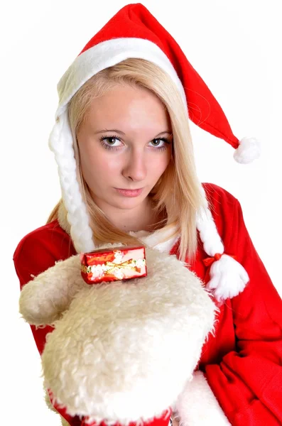 Красива і сексуальна блондинка в костюмі Санта-Клауса на білому — стокове фото