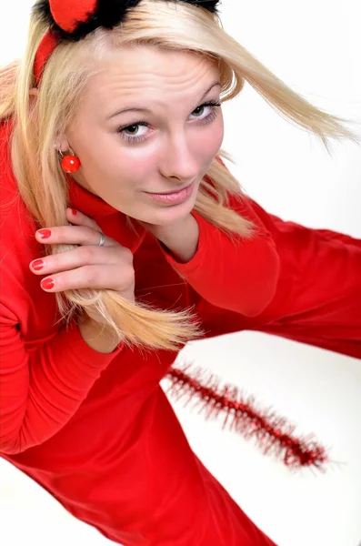 Vrouw van de sexy blonde duivel — Stockfoto