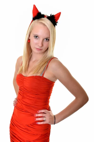 Sexy blond devil woman — Stock Photo, Image