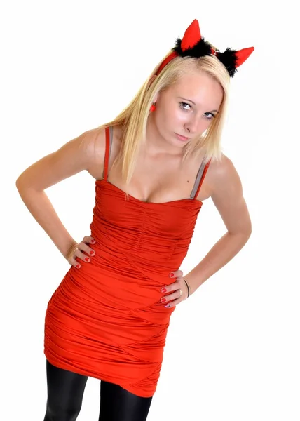 Sexy blonďatá ďábel žena — Stock fotografie