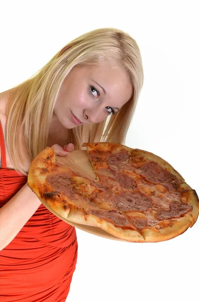 Nő, pizza — Stock Fotó
