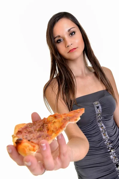 Pizza kadınla — Stok fotoğraf