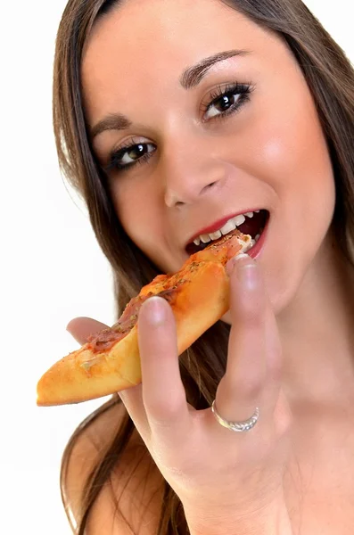 Kvinna med pizza — Stockfoto