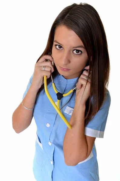 Krásný mladý doktor s stetoskop — Stock fotografie
