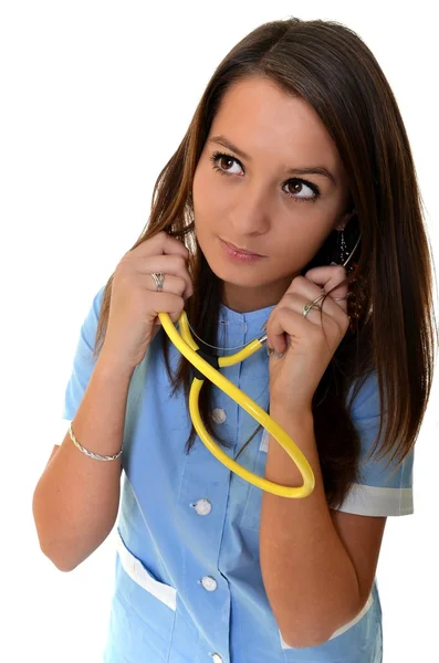 年轻貌美的医生用听诊器 — 图库照片