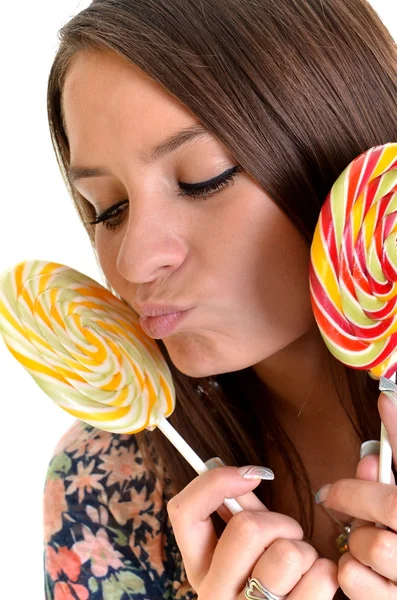 Sexy jonge brunette vrouw met een lolly — Stockfoto