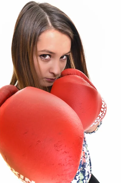 Close up of female boxer over white — Stock Photo, Image