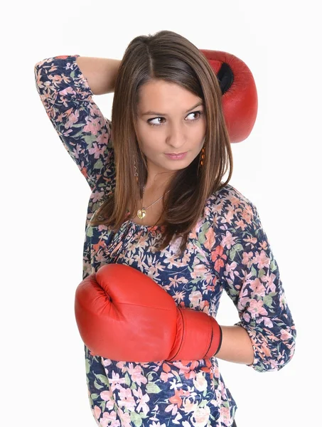 Close up of female boxer over white — Stock Photo, Image