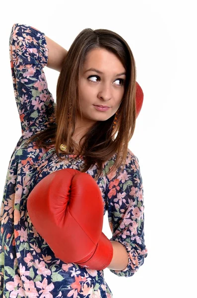 Close up van vrouwelijke bokser over Wit — Stockfoto