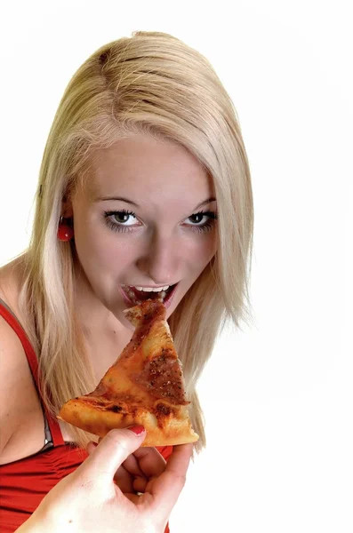Mujer con pizza — Foto de Stock