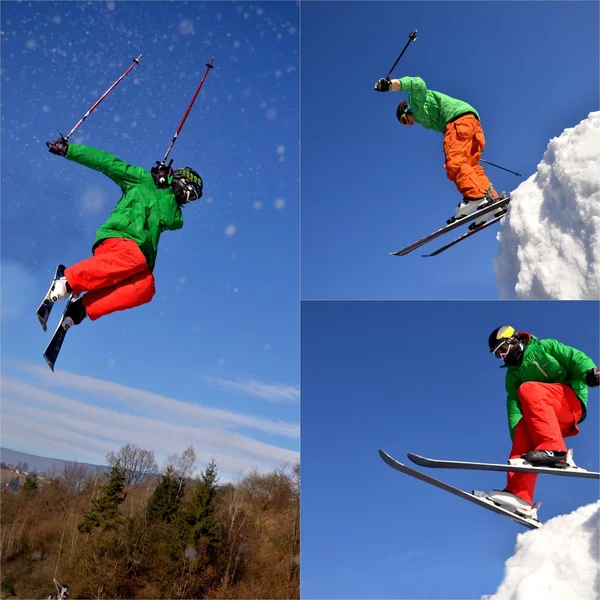 Snowboarder la sari munți înalți în ziua însorită . — Fotografie, imagine de stoc