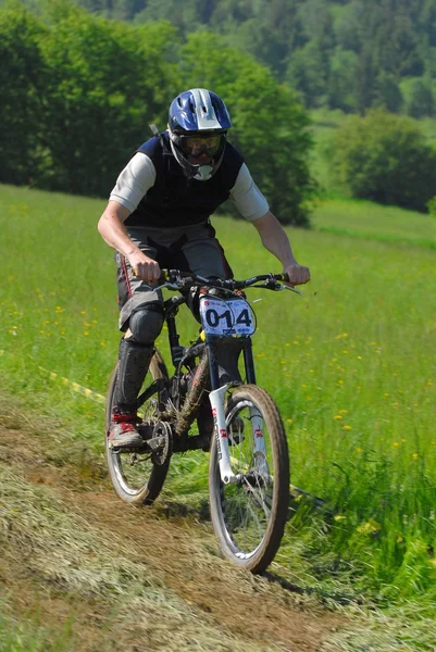 Professional bicycle downhill final competition — Stock Photo, Image