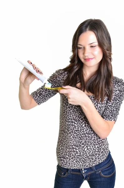 Beautiful Girl Brushing her Teeth — Stock Photo, Image