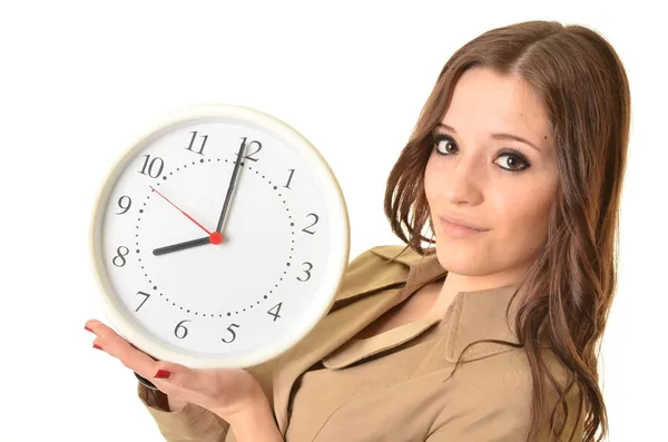 Young beautiful woman with the clock. — Stock Photo, Image