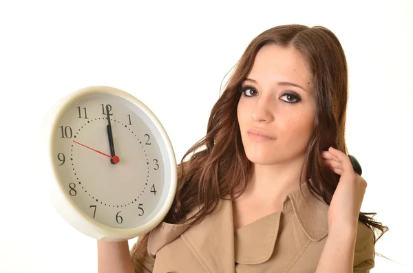 Ung vacker kvinna med klockan. — Stockfoto
