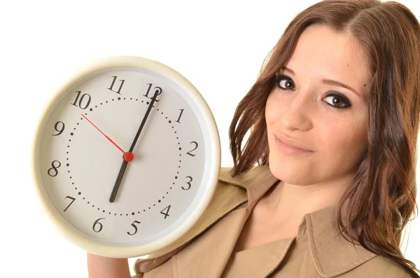 Young beautiful woman with the clock. Stock Photo