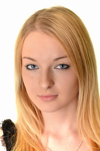 Schöne glückliche Porträt einer jungen erwachsenen blonden Frau - isoliert auf weiß — Stockfoto