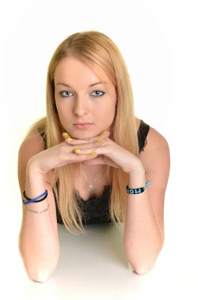 Junge sexy blonde Frau isoliert auf weiß — Stockfoto