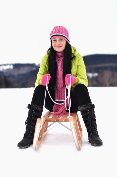 Woman sledding — Stock Photo, Image