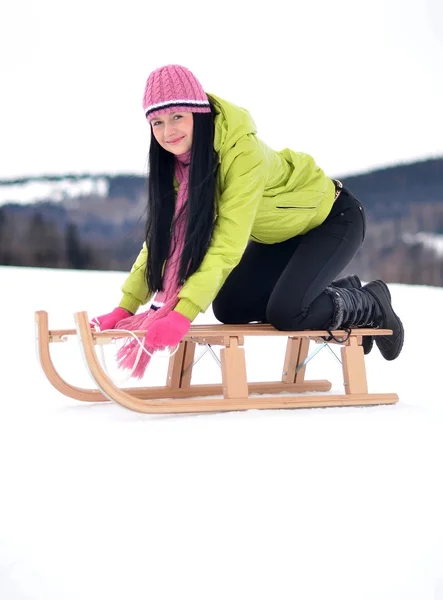 stock image Woman sledding