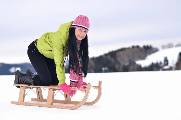 Girl sledding — Stock Photo, Image