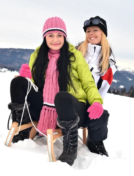雪橇的年轻妇女 — 图库照片