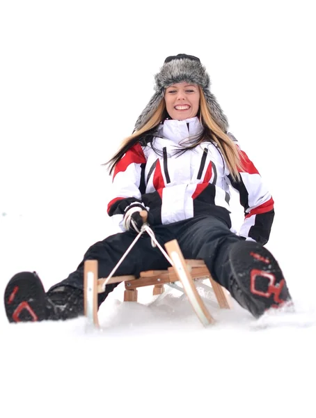 雪橇的女孩 — 图库照片
