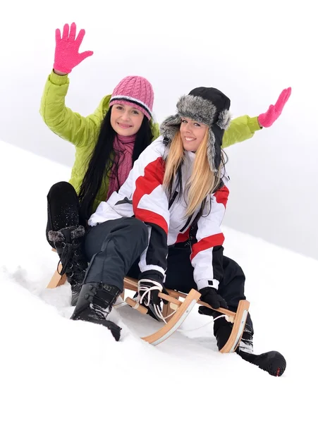 Girls sledding — Stock Photo, Image