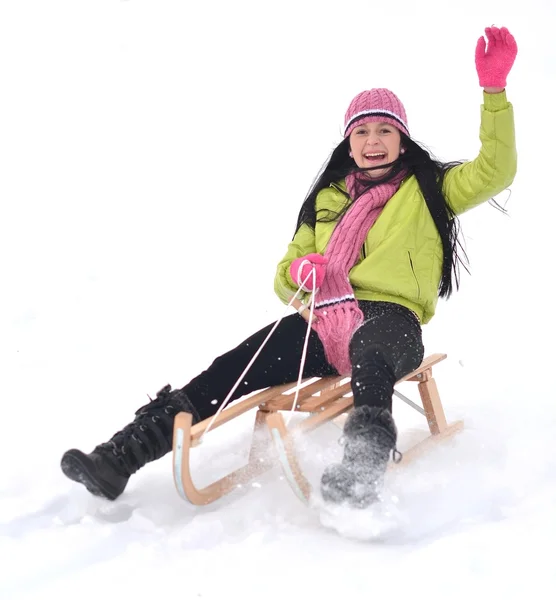 Young woman with sled — Stock Photo, Image