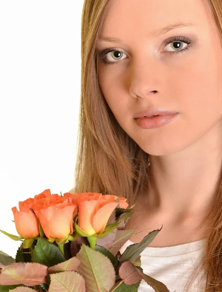 バラの横顔と美しい女性 — ストック写真