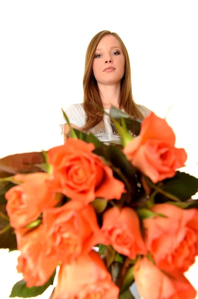 Красива жінка з трояндовим видом — стокове фото