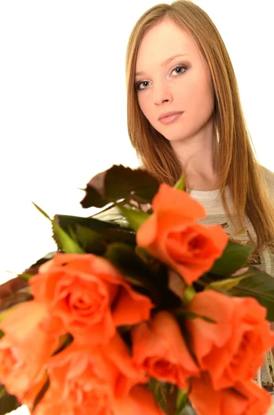 バラの横顔と美しい女性 — ストック写真