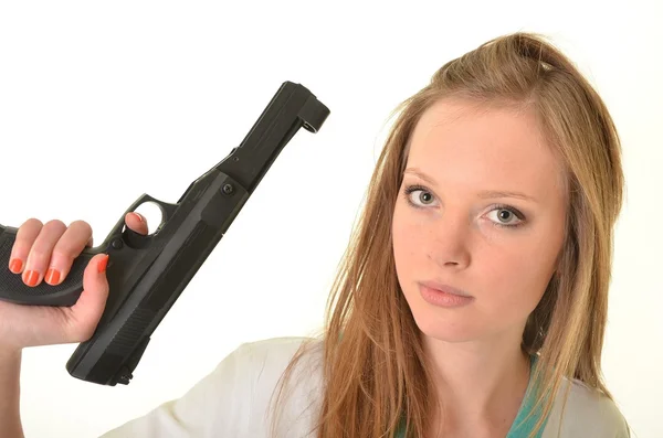 Sexy vrouw met pistool — Stockfoto