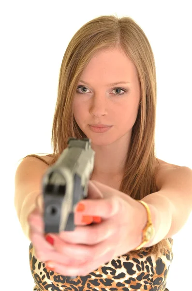 Sexig kvinna med pistol — Stockfoto